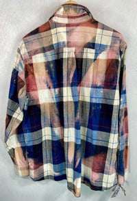 Vintage Navy Blue, White and Dusty Rose Flannel Size Large