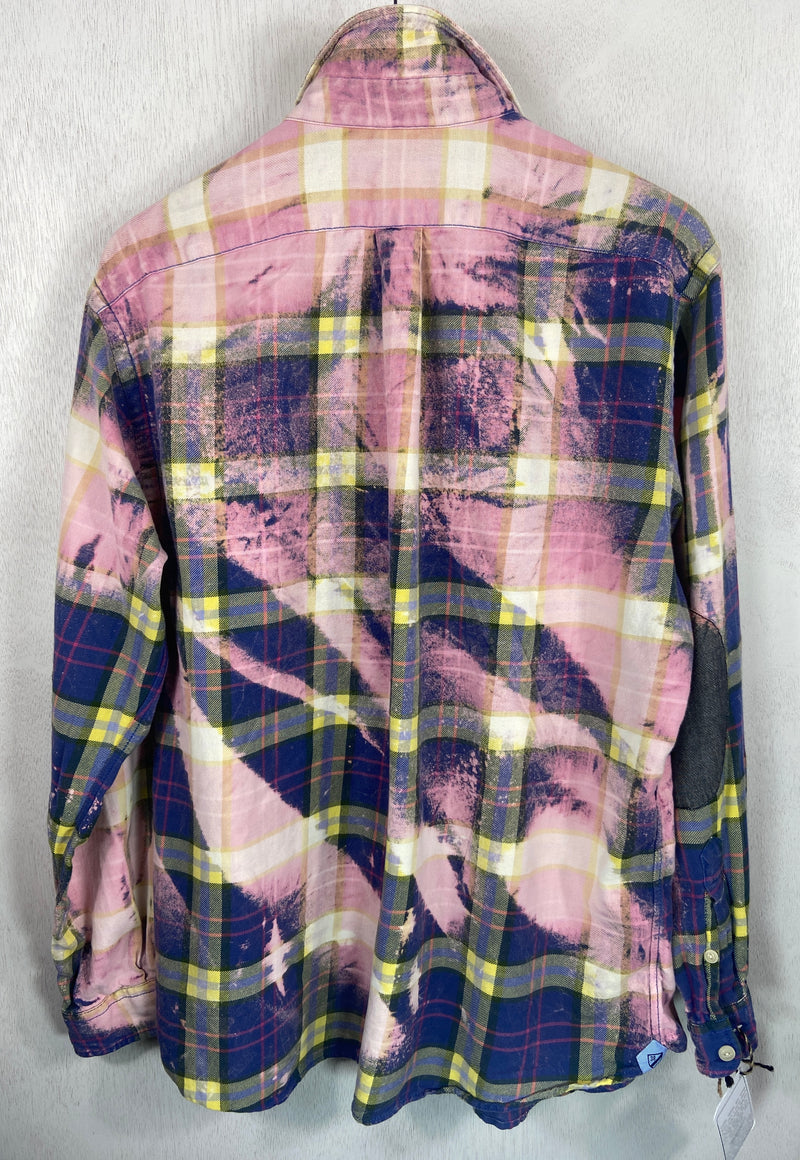 Vintage Pink, Royal Blue, Cream and Yellow Flannel Size Large