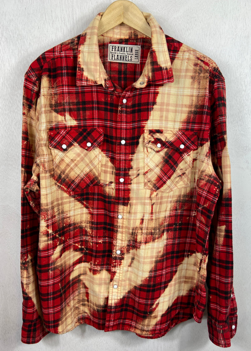 Vintage Western Style Red, Black and Light Gold Flannel Size Large