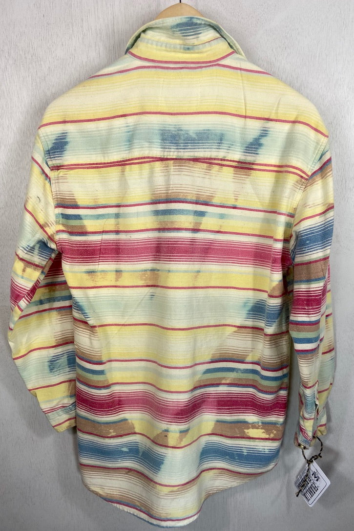 Vintage Yellow, Bright Pink and Sky Blue Flannel Size Medium