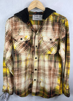 Vintage Yellow, Black, Rust and White Flannel Hoodie Size Small