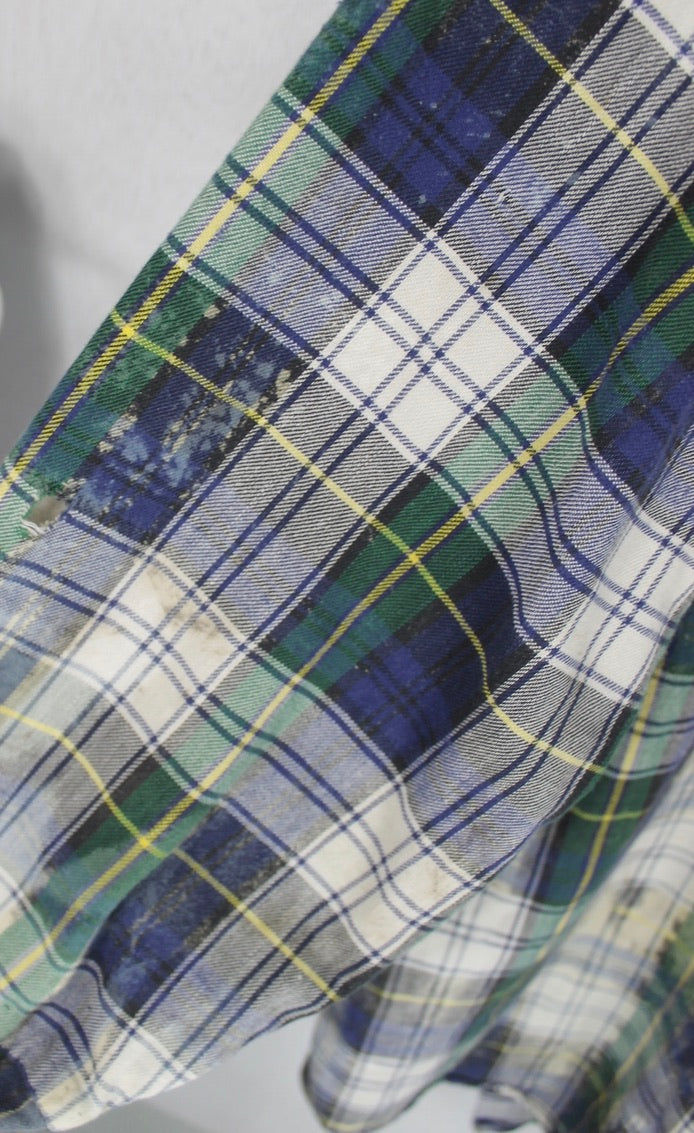 Vintage Navy, Green and White Grunge Flannel Size Large