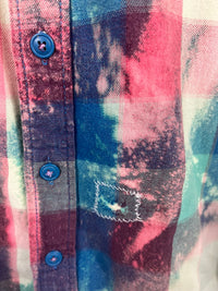 Vintage Turquoise, Pink and White Flannel Size Small