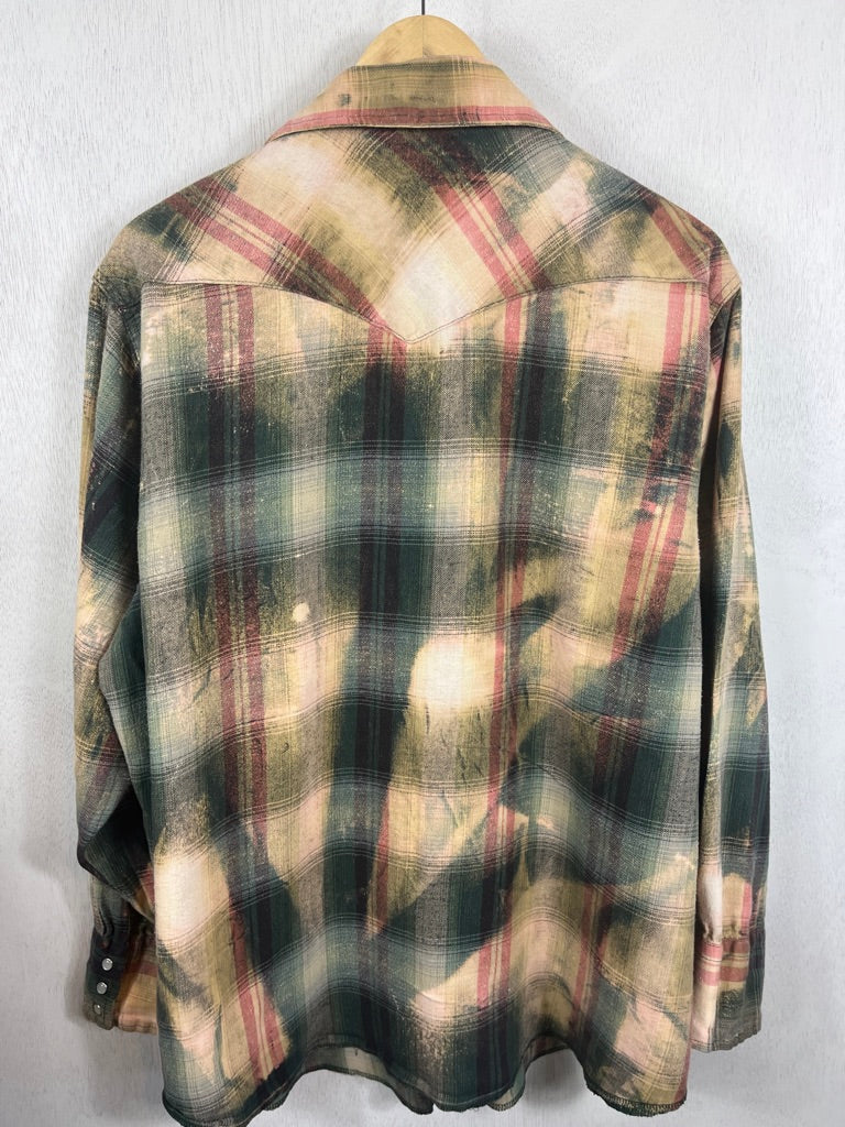 Vintage Western Style Green, Rose and Cream Flannel Size XL