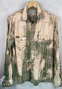 Vintage Western Style Sage Green and Cream Flannel Size Medium