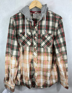 Vintage Red, Green, White and Gold Flannel Hoodie Size Medium