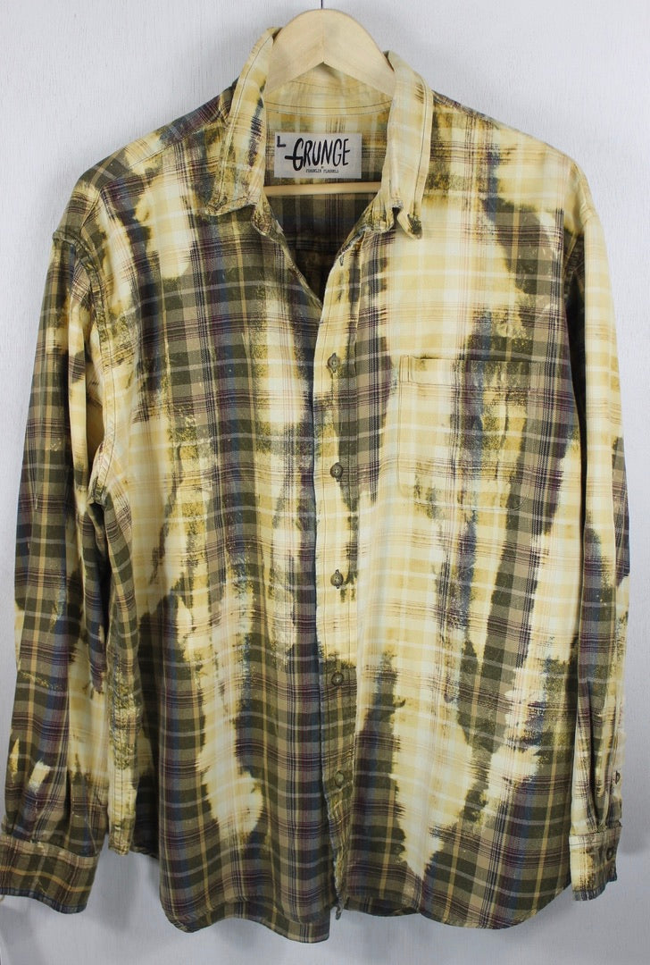 Grunge Vintage Yellow, Brown and Army Green Flannel SizeLarge