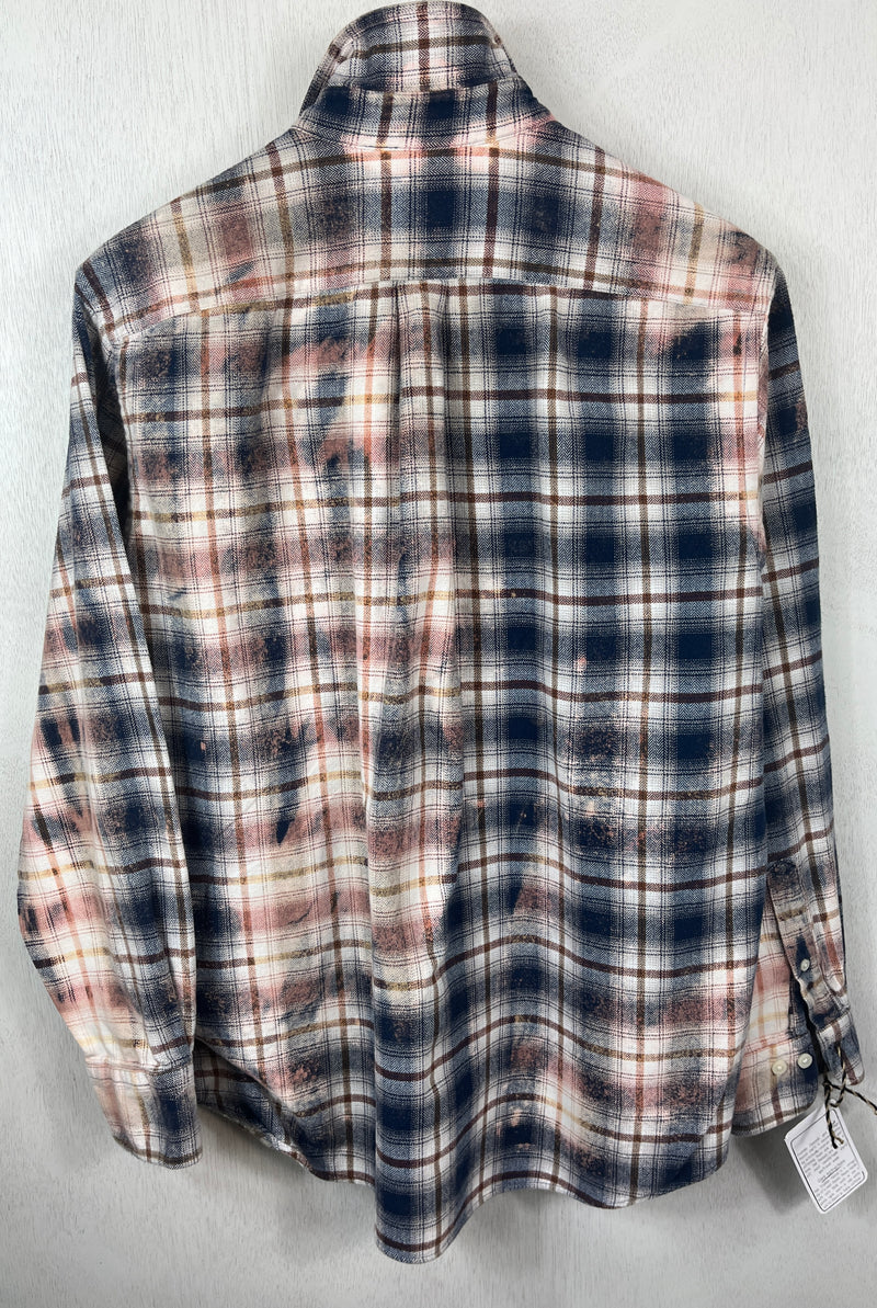 Vintage Navy Blue, White and Pink Flannel Size Large