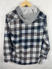 Vintage Navy Blue, White and Grey Flannel Hoodie Size Small