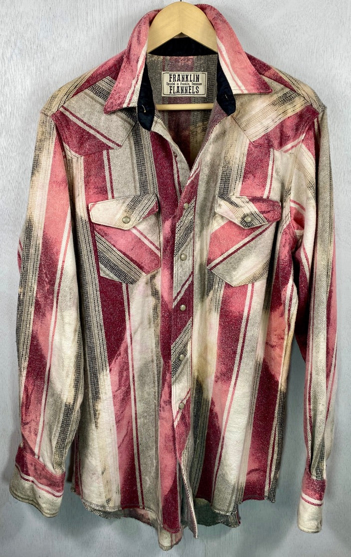 Vintage Western Style Pink, Grey and Cream Flannel Jacket Size Large