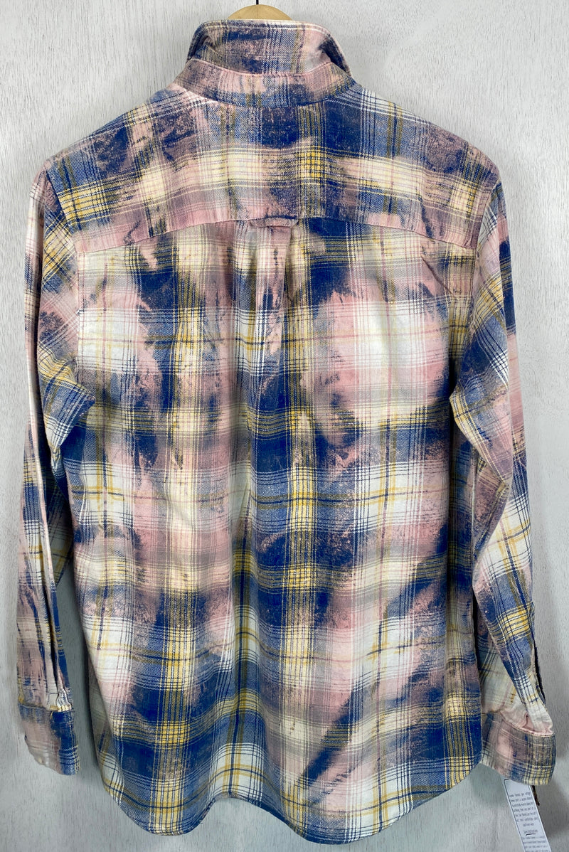 Vintage Blue, Pink, Yellow and White Flannel Size Medium