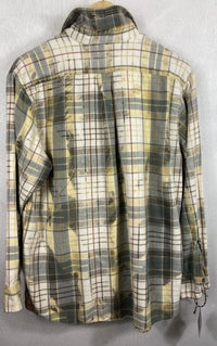 Vintage Sage Green, White and Yellow Flannel Size Medium
