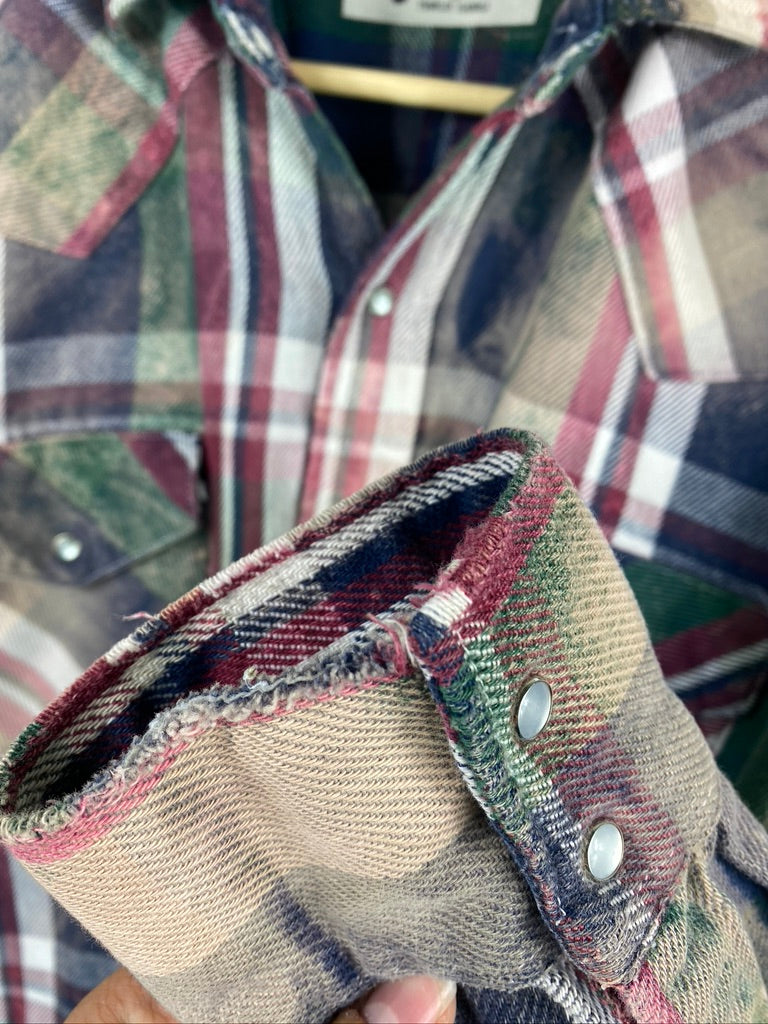 Vintage Grunge Green, Red and White Flannel Size Large