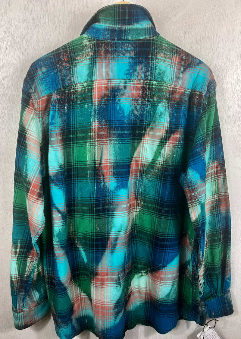 Vintage Turquoise, Green and Royal Blue Flannel Size XL