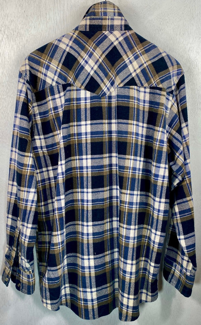 Vintage Western Style Retro. Navey Blue and White Flannel Size XL