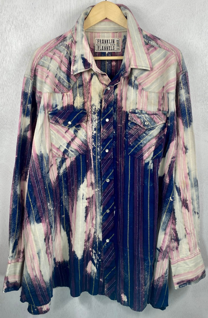 Vintage Western Style Navy Blue, Pink and Cream Flannel Size XL