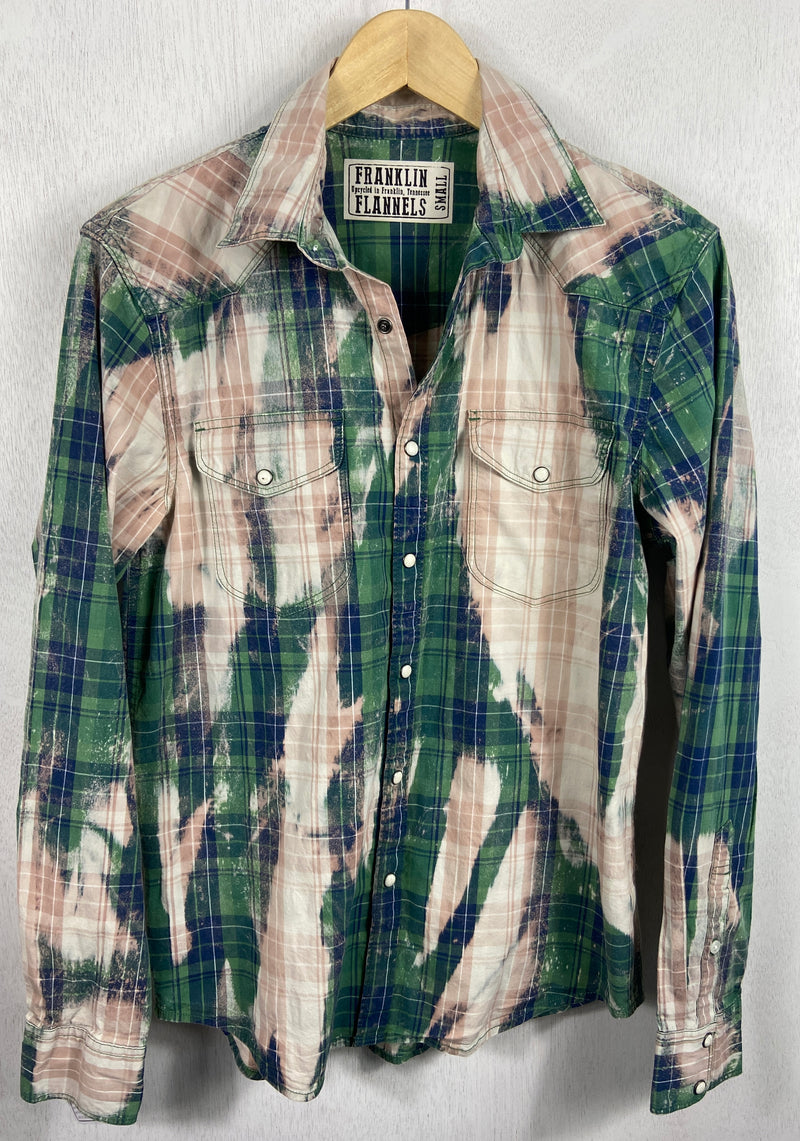 Vintage Western Style Green, Navy Blue and Light Pink Cotton Size Small