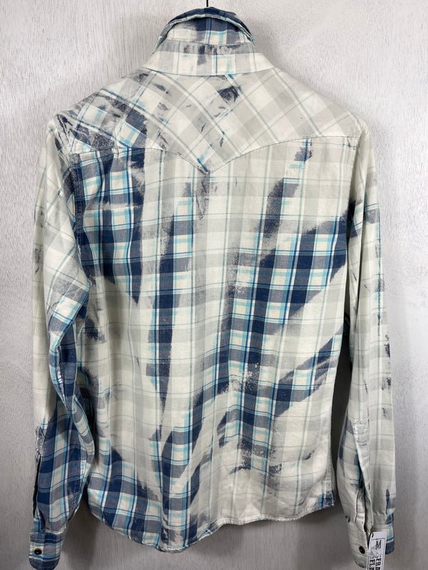 Vintage Western Style Navy, Turquoise and White Flannel Size Medium