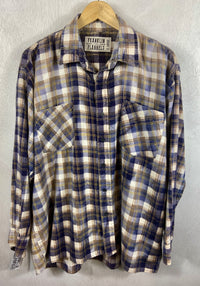 Vintage Retro Navy Blue, White and Yellow Flannel Size XL
