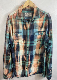 Vintage Turquoise, Peach and Navy Flannel Size XL