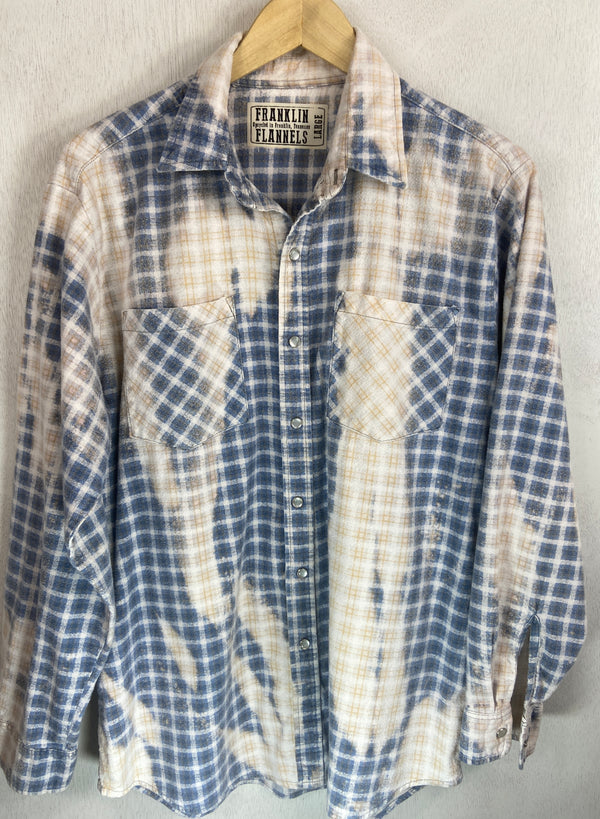 Vintage Western Style LIght Blue and Cream Flannel Size Large