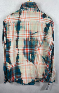 Vintage Teal Blue, Cream and Pink Flannel Size Medium