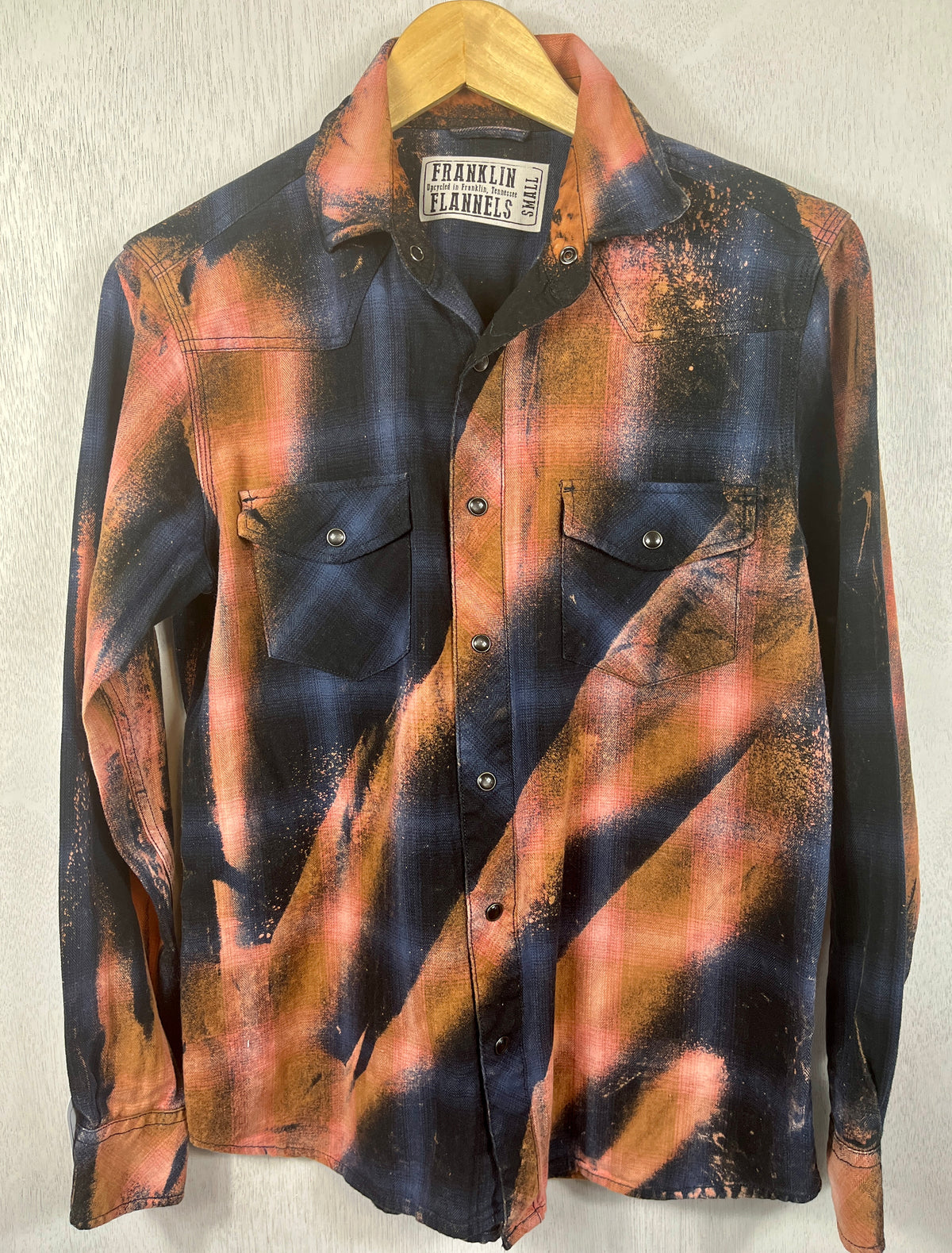 Vintage Navy Blue, Dusty Rose and Rust Flannel Size Small