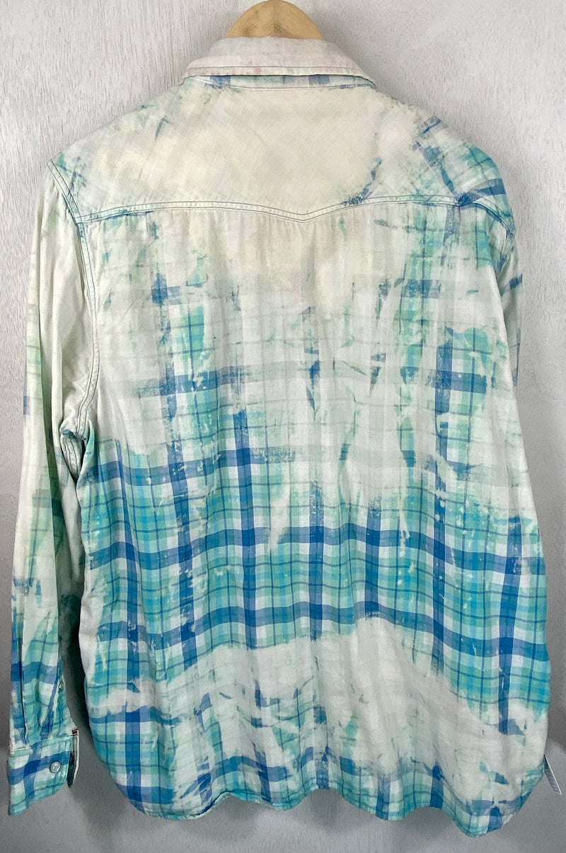 Vintage Western Style Turquoise and White Lightweight Cotton Size Large
