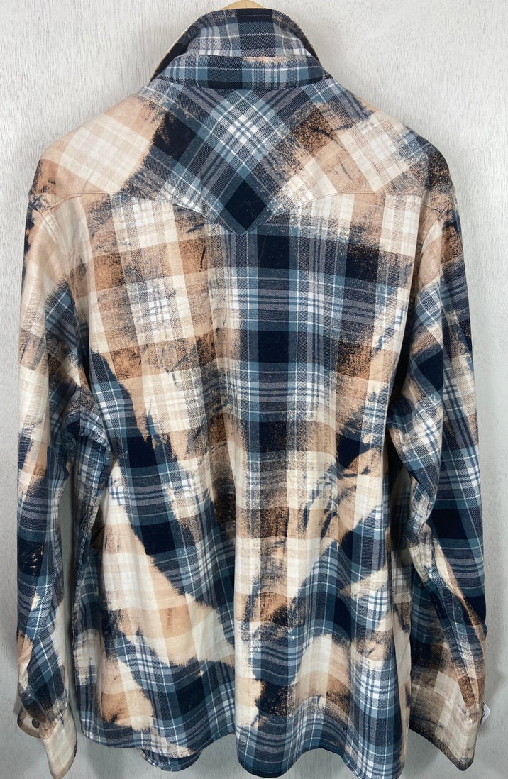 Vintage Western Style Blue, White and Peach Flannel Size XL