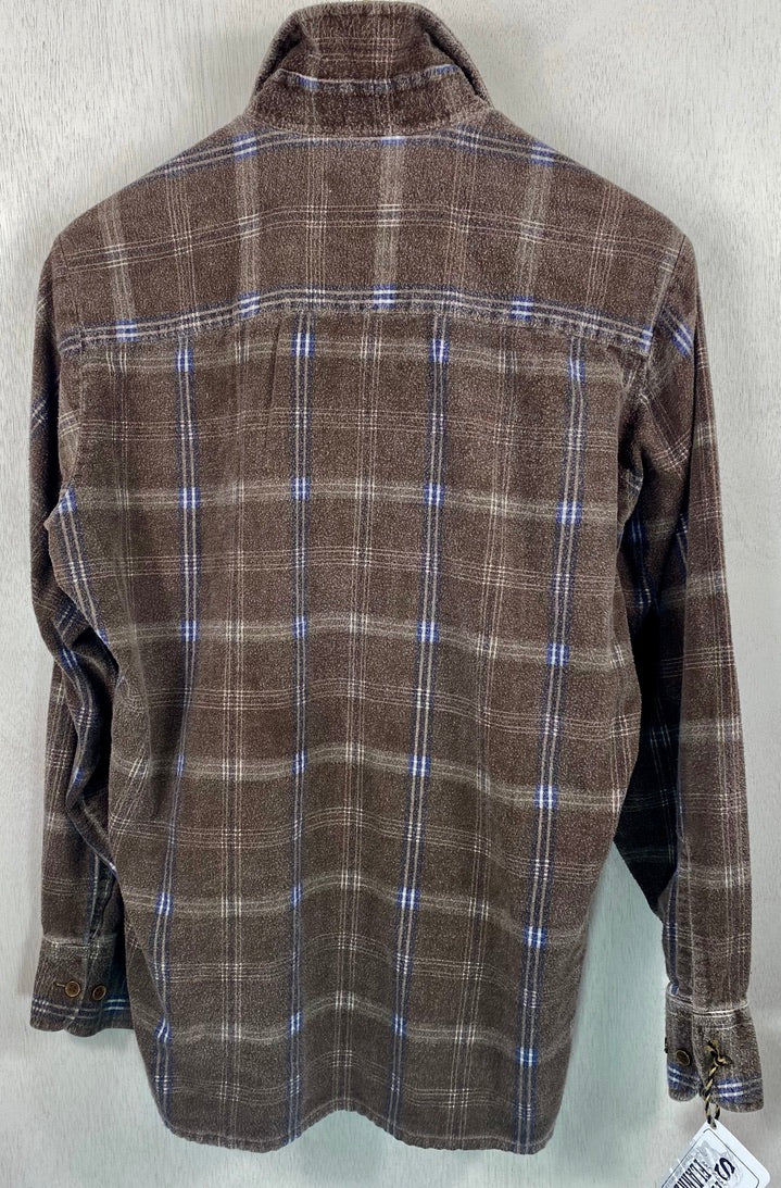Vintage Retro Chocolate Brown and Navy Blue Flannel Size Small