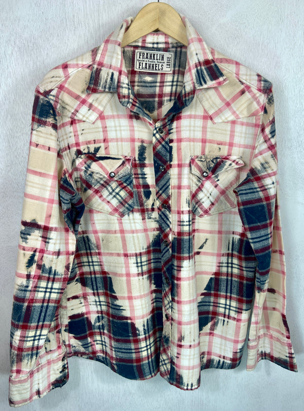 Vintage Western Style Teal, Pink and Cream Flannel Size Large