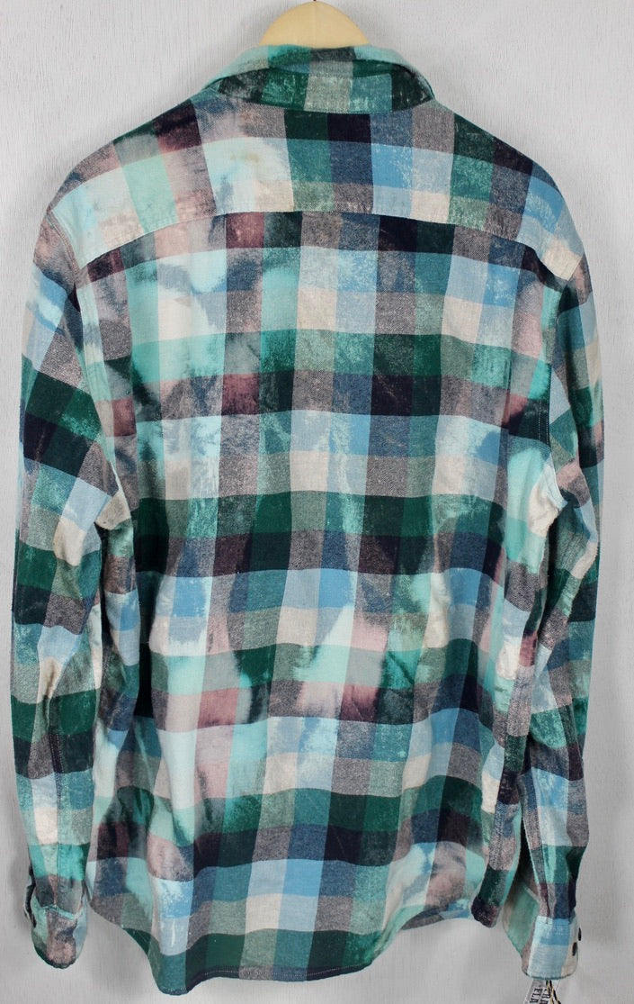 Vintage Turquoise, Navy Blue and Green Flannel Size Large
