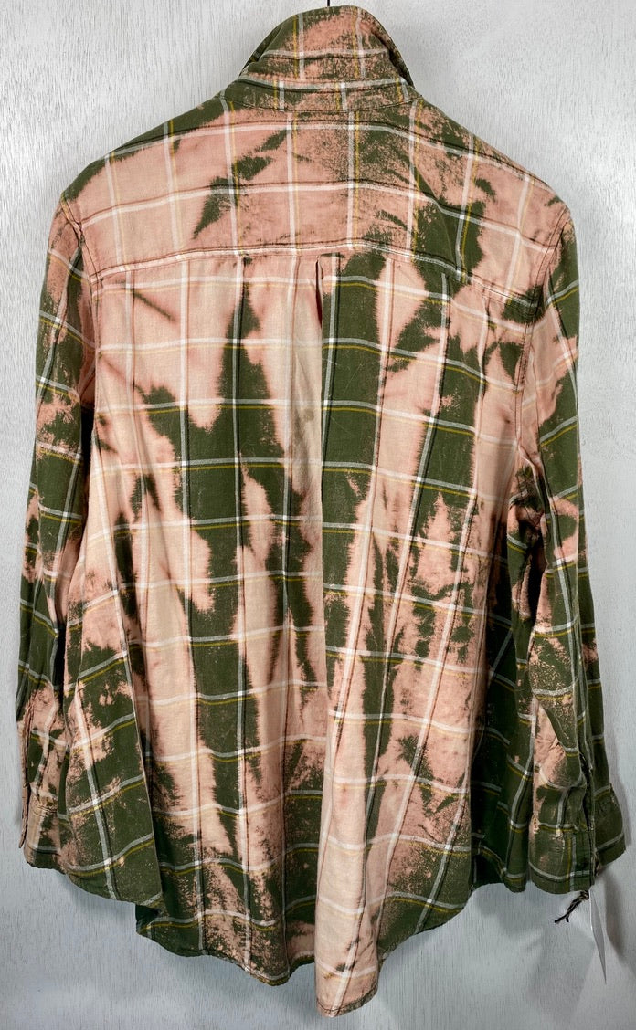 Vintage Sage Green and Pink Flannel Size Large