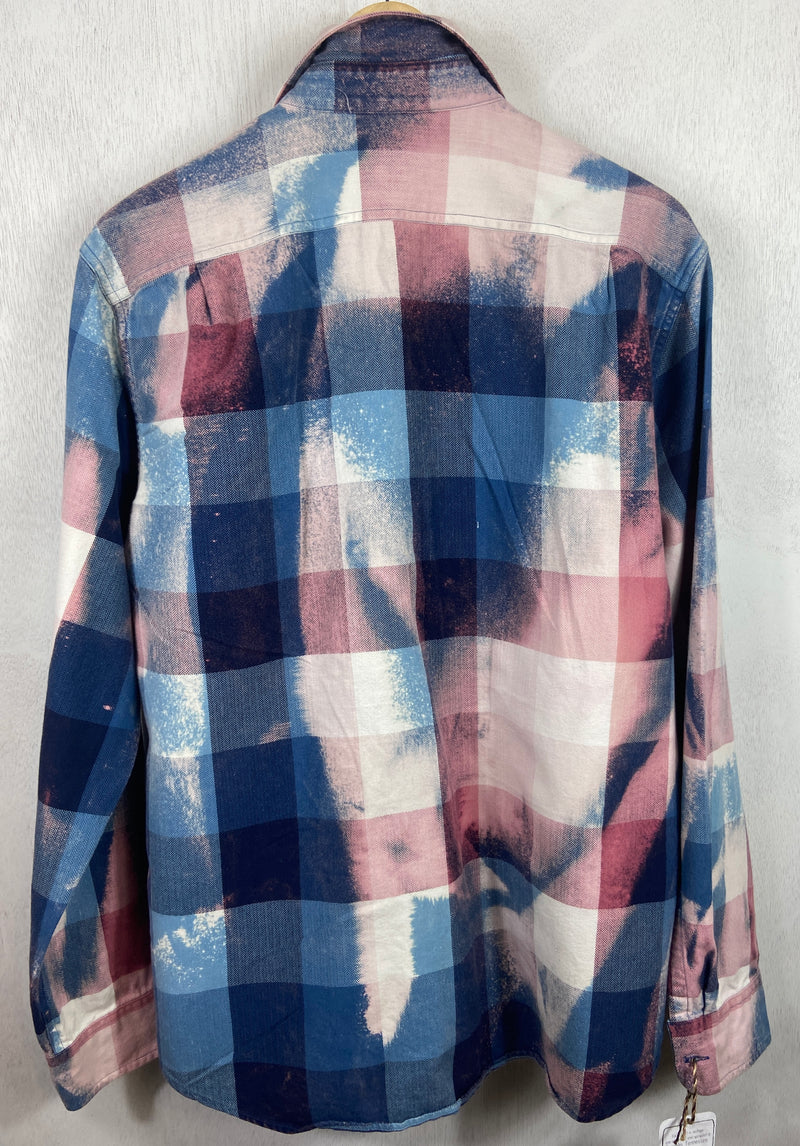 Vintage Blue, Dusty Rose and Cream Flannel Size Large