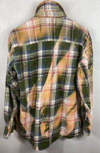 Vintage Western Style Green, Peach and White Flannel Size Medium