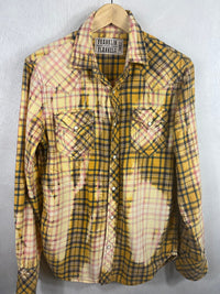 Vintage Western Style Gold, Yellow and Pink Flannel Size Small