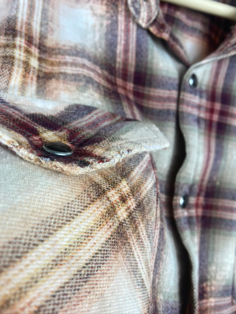 Vintage Grunge Red, Taupe and Cream Flannel Size Large