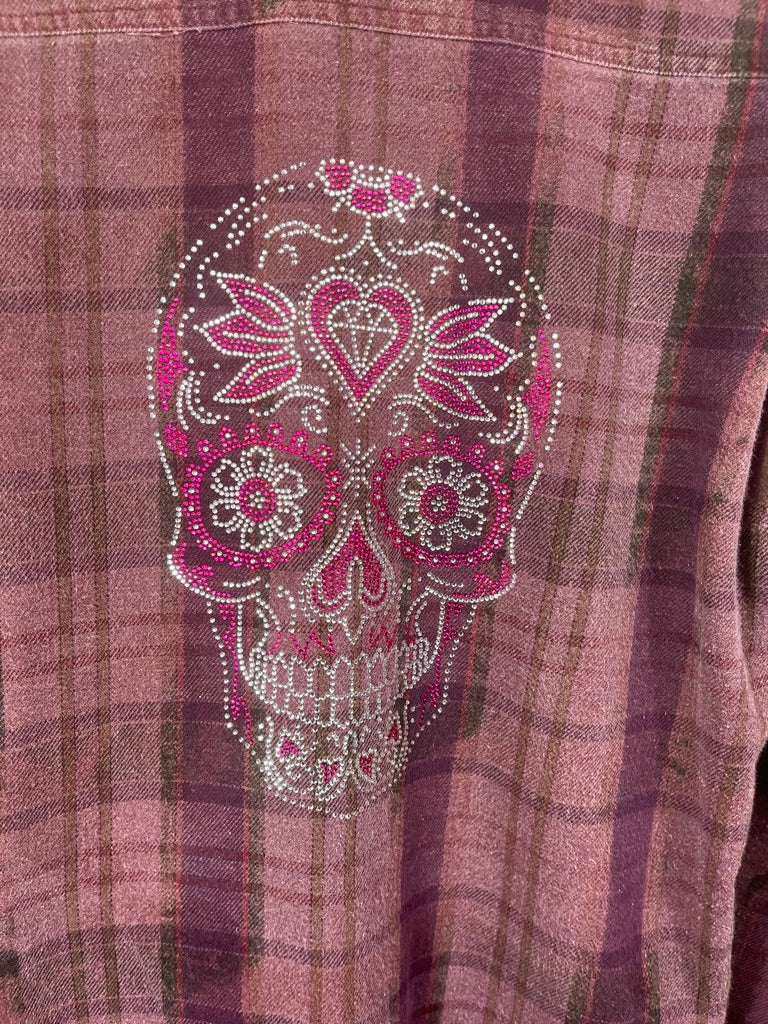 Fanciful Mauve and Burgundy Flannel with Pink Sugar Skull