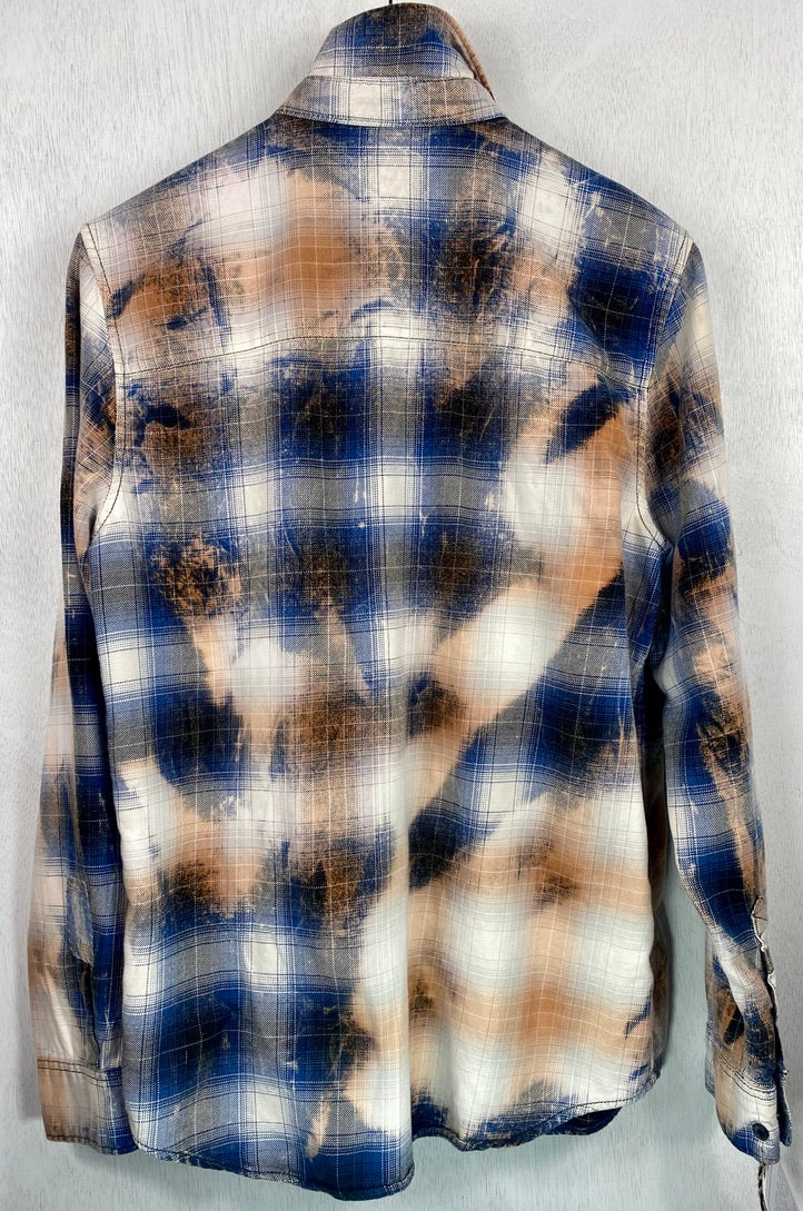 Vintage Blue, White and Rust Flannel Size Small
