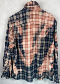 Vintage Grunge Navy Blue and Dusty Rose Flannel Size Medium