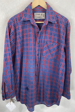 Vintage Retro Royal Blue and Red Flannel Size Large