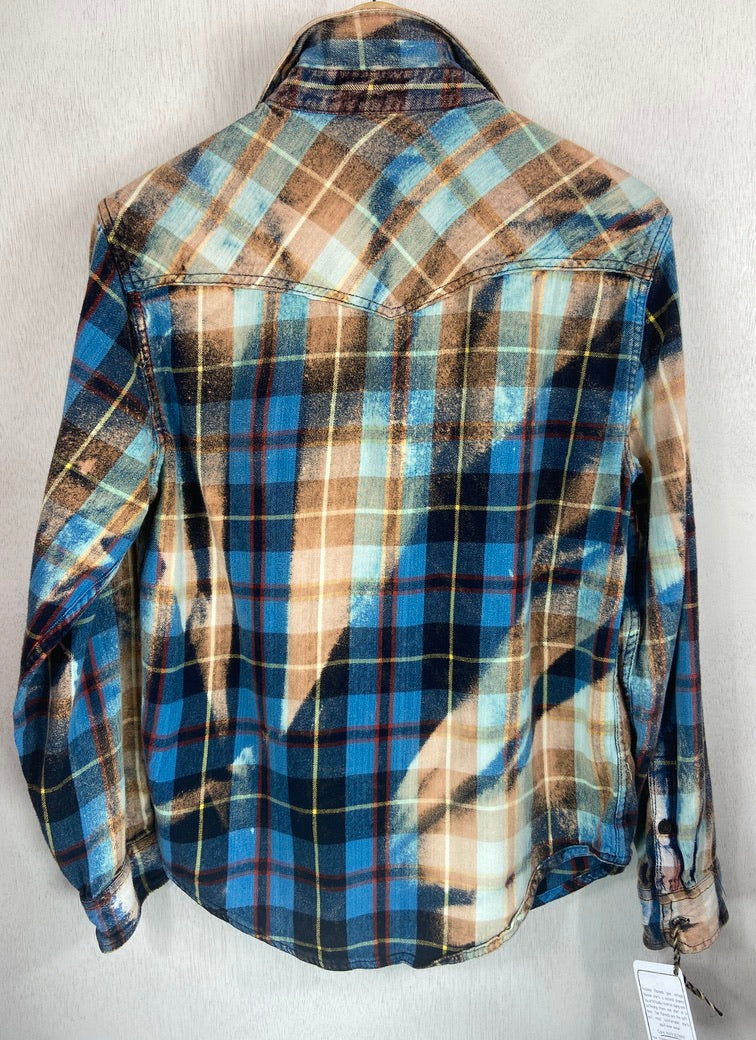 Vintage Turquoise, Royal Blue and Black Flannel Size Small