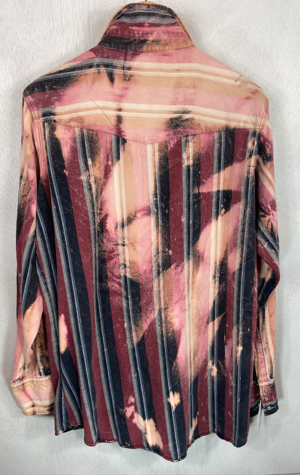 Vintage Western Style Navy Blue, Burgundy and Pink Flannel Size Medium