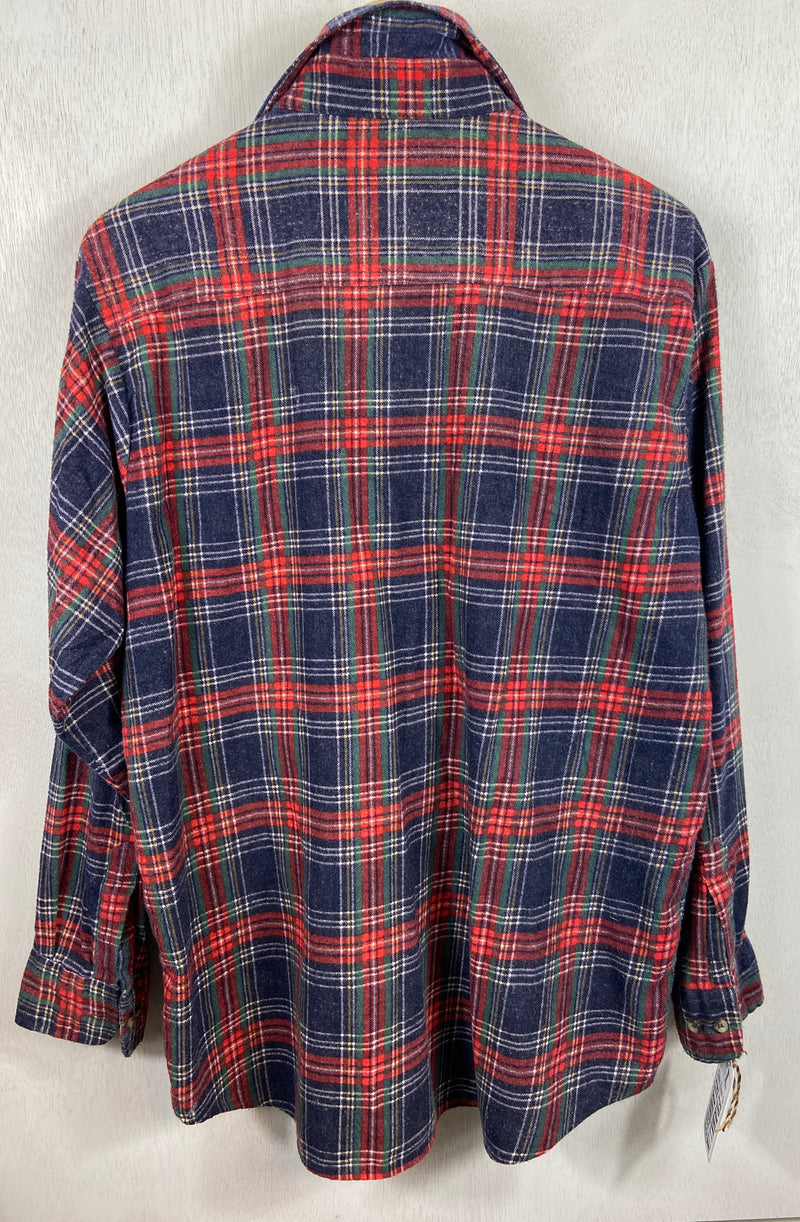 Vintage Retro Red, Blue, Green and White Faded Flannel Size Large