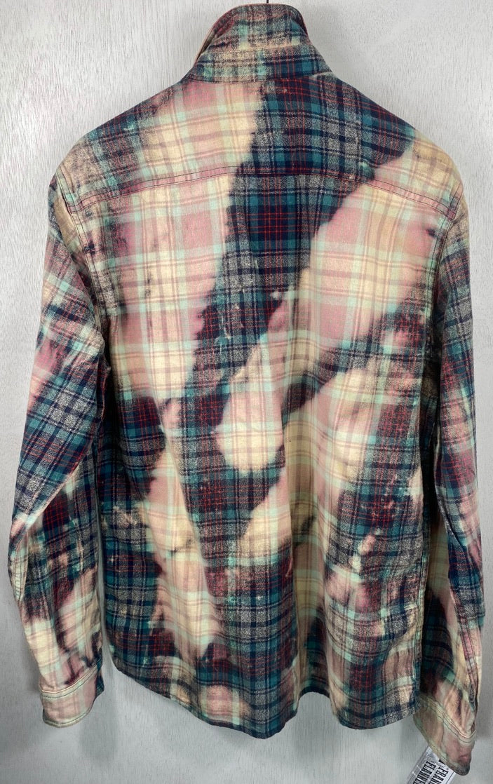 Vintage Teal, Pink, Grey and Cream Flannel Size Large