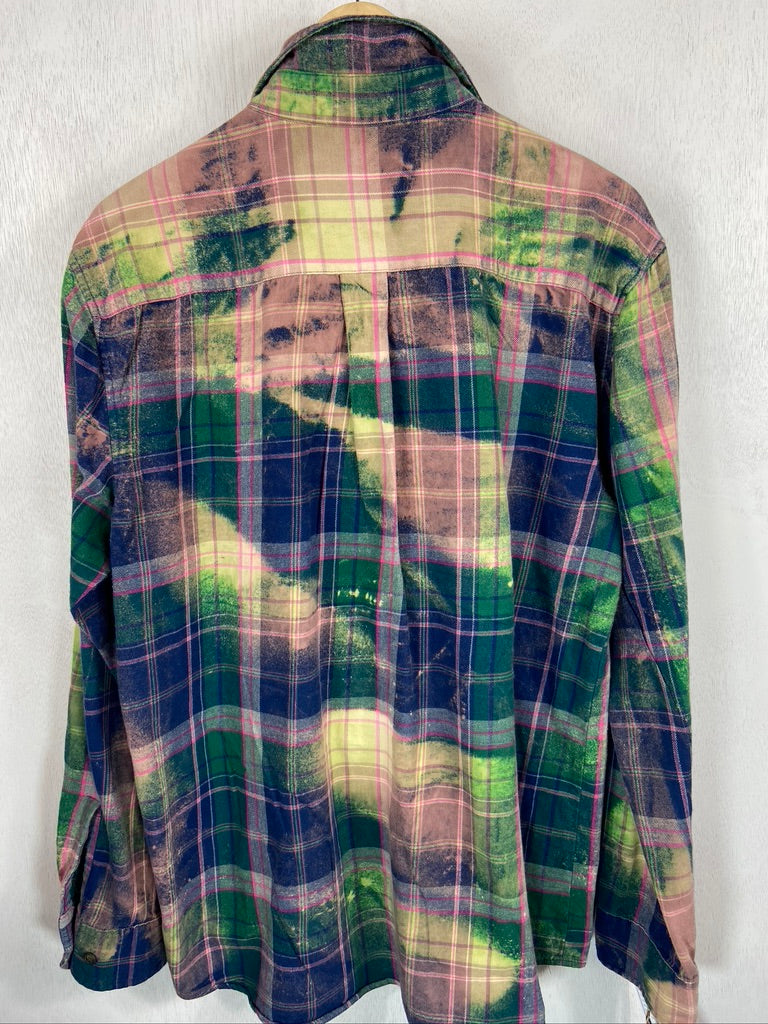 Vintage Blue, Green and Pink Flannel Size Large