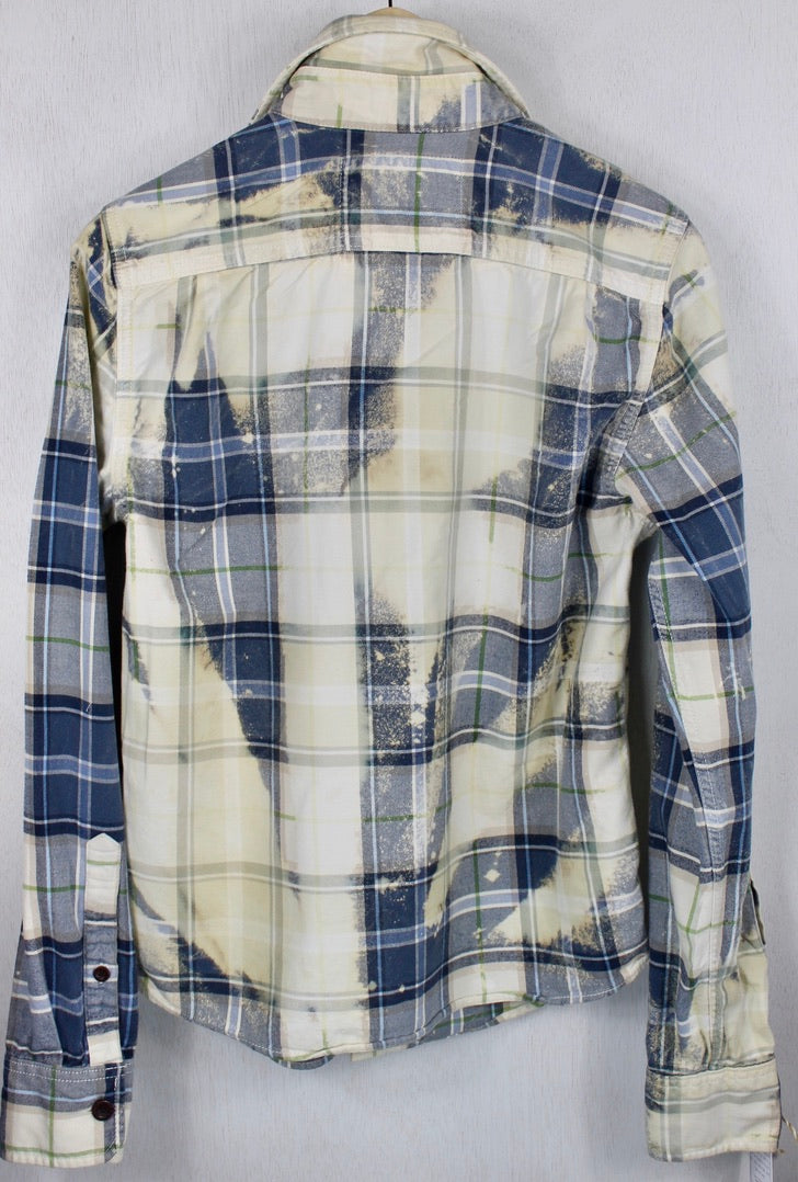 Vintage Light and Navy Blue with Cream Flannel Size Small