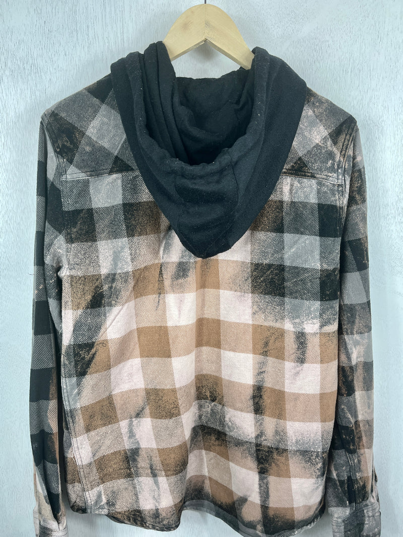 Vintage Black, Grey and Rust Flannel Hoodie Size Small
