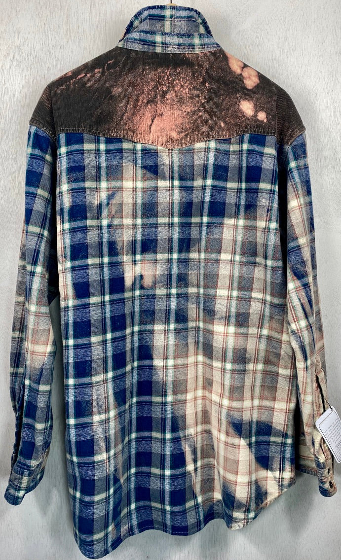 Vintage Western Style Blue, Cream and Navy Flannel Jacket Size XL