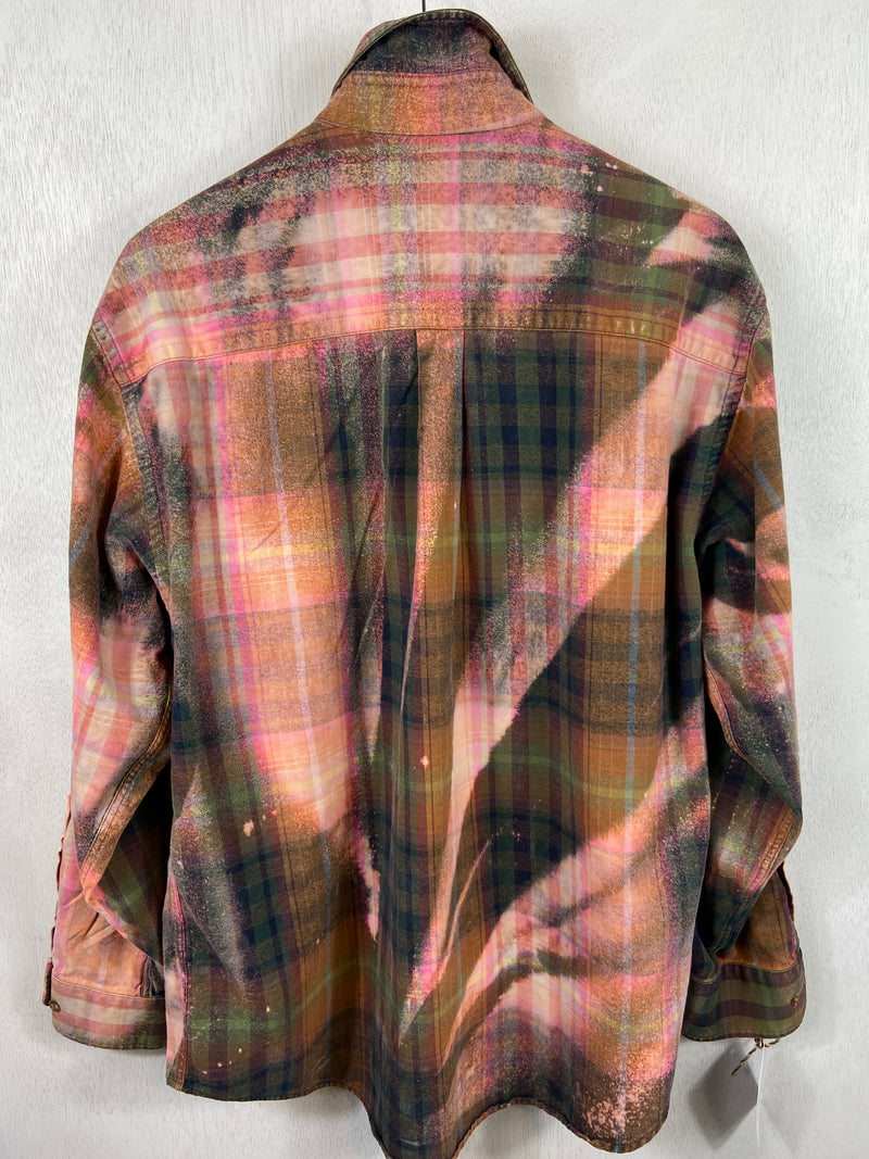 Vintage Green, Rust, Pink and Brown Flannel Size XL